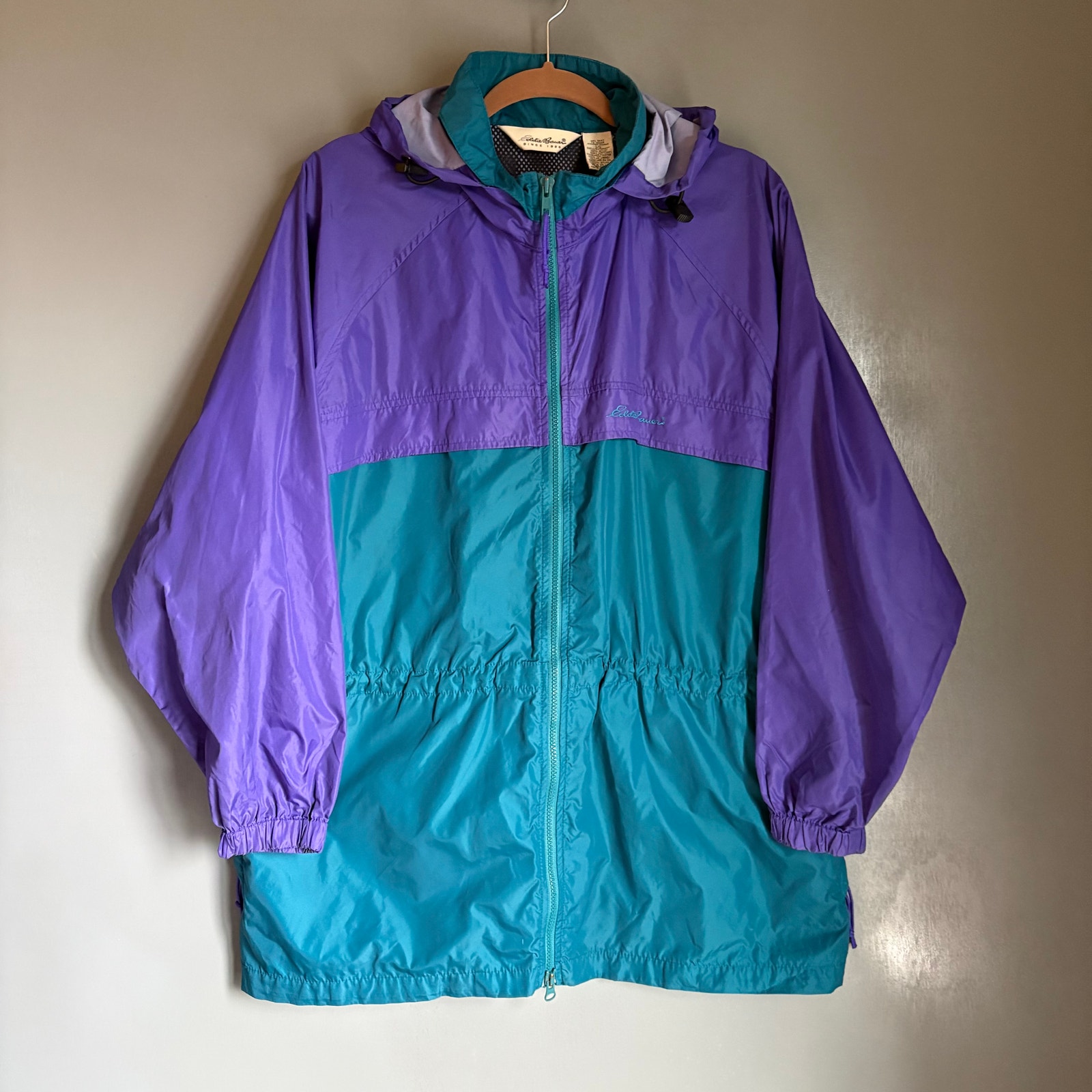 Vintage Eddie Bauer Women's L Blue & Purple Nylon Windbreaker Rain Jacket Retro